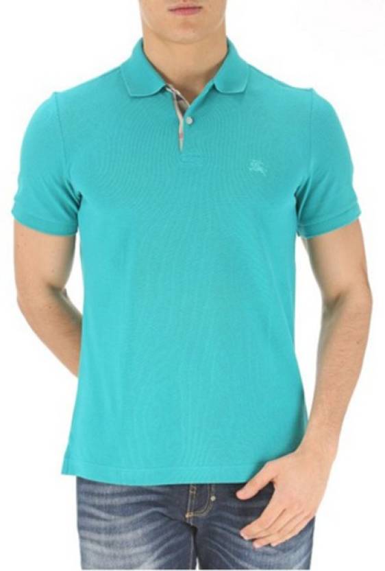 BURBERRY Solid Men Polo Neck Blue T-Shirt - Buy Turquoise BURBERRY Solid  Men Polo Neck Blue T-Shirt Online at Best Prices in India 