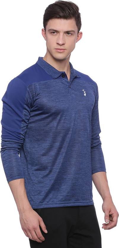 Campus Sutra Solid Men Polo Neck Blue T-Shirt