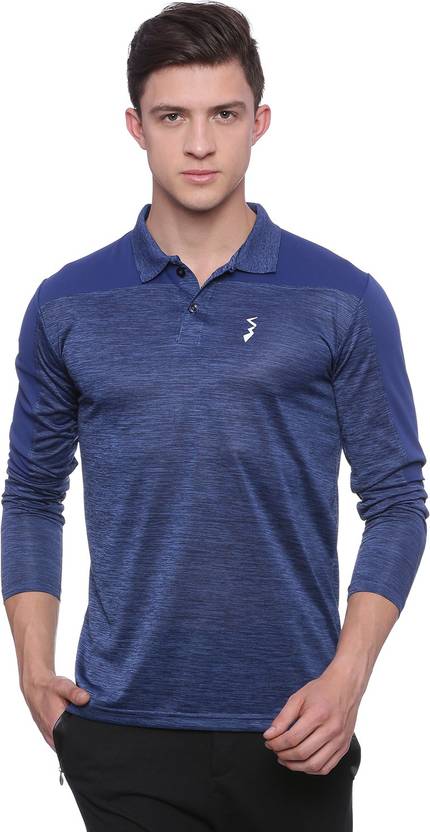 Campus Sutra Solid Men Polo Neck Blue T-Shirt