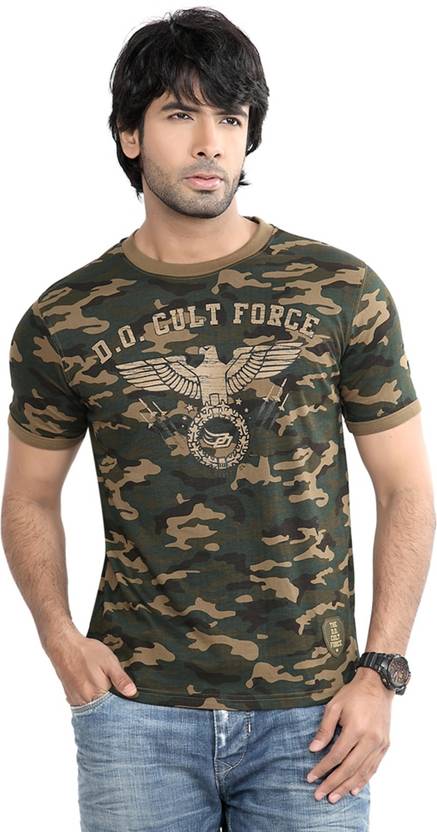 DIFFERENCE OF OPINION Military Camouflage Men's Round Neck Green T-Shirt