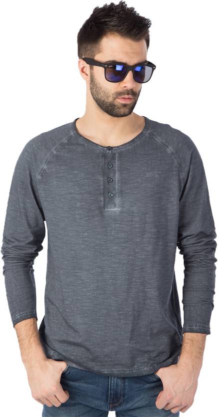 Rodid Self Design Men S Henley Grey T Shirt Buy Ash Grey Rodid