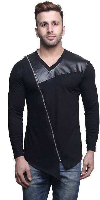 Leana Solid Men's V-neck Black T-Shirt