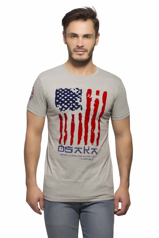 Yo Republic Printed Men's Round Neck Grey T-Shirt