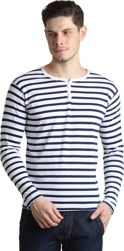 Big Idea Striped Men's Henley White, Dark Blue T-Shirt