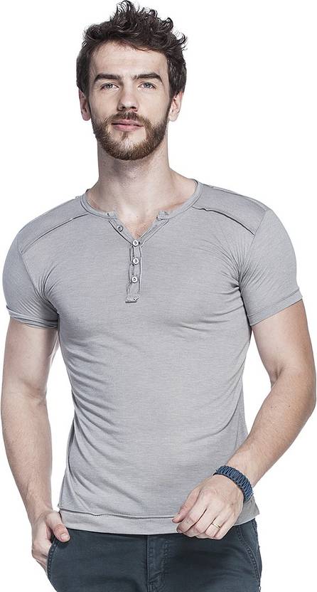 Tinted Solid Men's Henley Grey T-Shirt