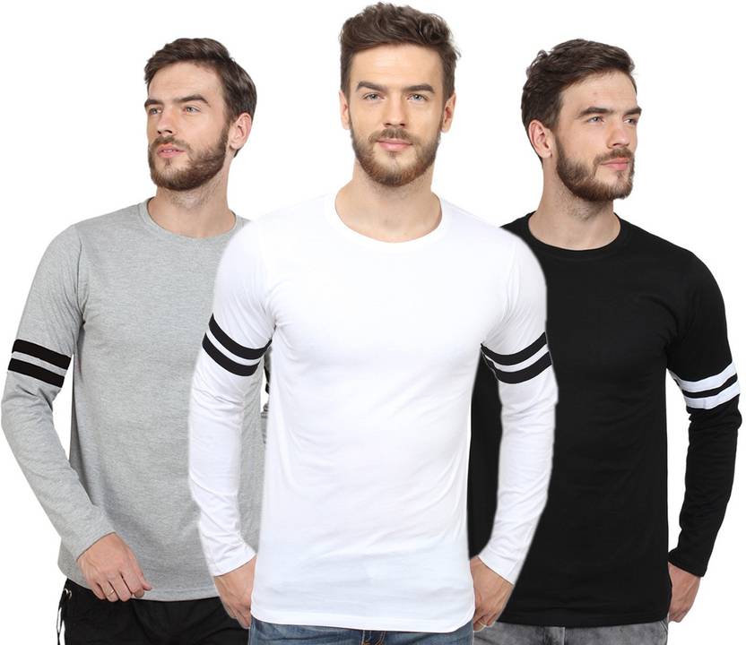 Sayitloud Solid Men's Round Neck Grey, Black, White T-Shirt