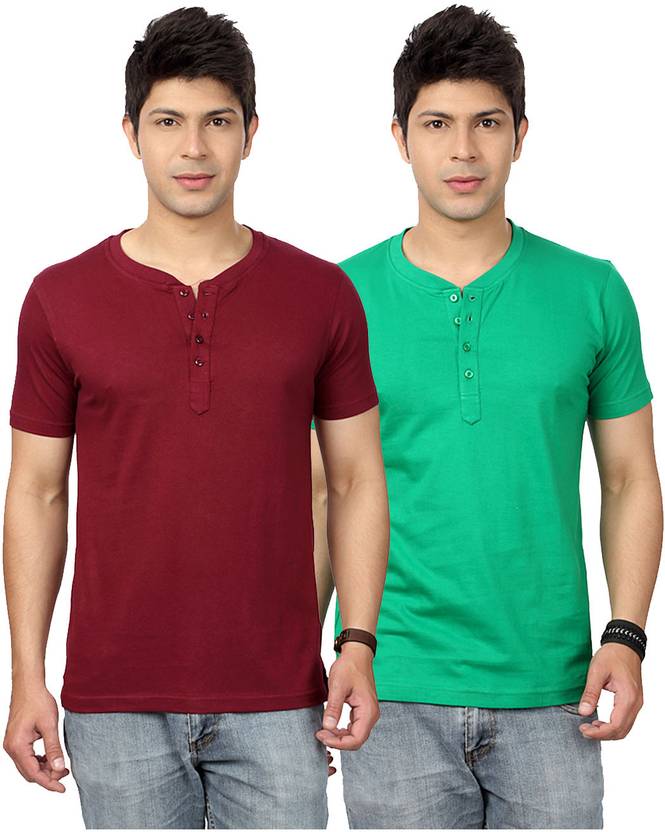 Top Notch Solid Men's Henley Maroon, Green T-Shirt