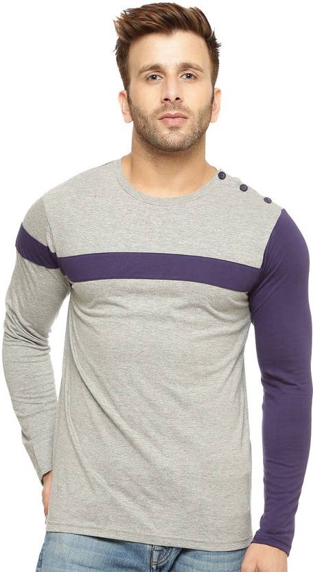 Gritstones Solid, Printed Men's Round Neck Grey T-Shirt