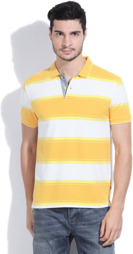 Levi S Striped Men Polo Neck White Yellow T Shirt Polo Neck White Yellow T Shirt