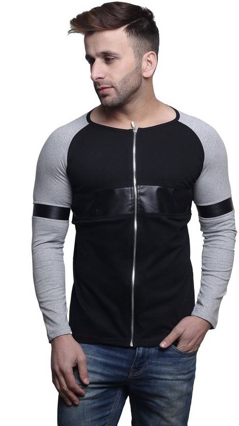 Leana Solid Men's Round Neck Black, Grey T-Shirt