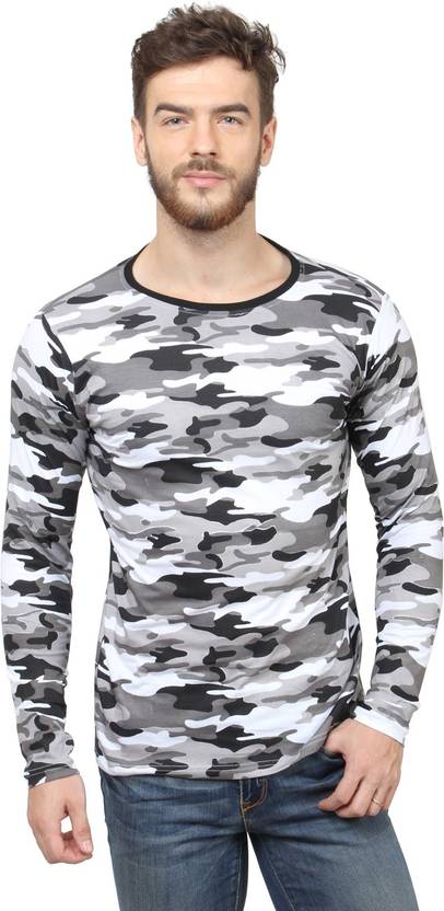 SayItLoud Military Camouflage Men's Round Neck White T-Shirt