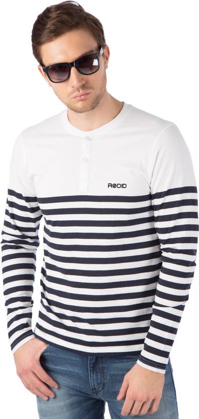 Rodid Striped Men's Henley White, Dark Blue T-Shirt