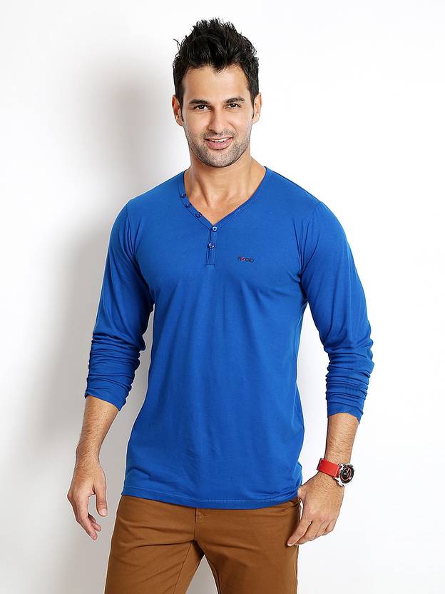 Rodid Solid Men's V-neck Blue T-Shirt