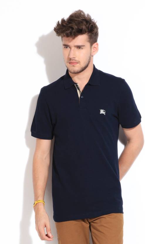 BURBERRY Solid Men Polo Neck Dark Blue T-Shirt - Buy MIDNIGHT BURBERRY Solid Men Polo Neck Dark Blue T-Shirt Online at Best Prices in India | Flipkart.com