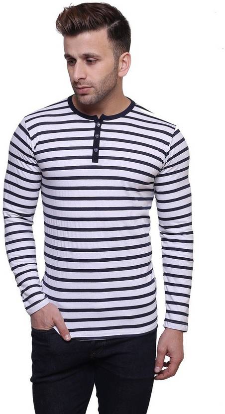 Leana Striped Men's Henley Blue, White T-Shirt