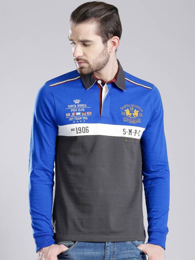 Santa Monica Self Design Men Polo Neck Blue T-Shirt - Buy Blue Santa Monica  Self Design Men Polo Neck Blue T-Shirt Online at Best Prices in India |  Flipkart.com