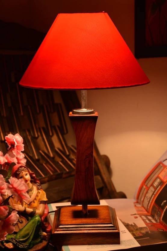 Yashasvi Wooden Table Lamp With Red Shade