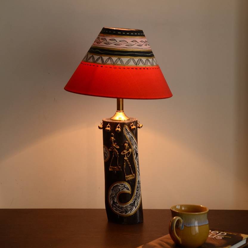 Unravel India Wooden Dhokra Rustic Log Table Lamp In Unravel India Wooden Dhokra Rustic Log Table Lamp