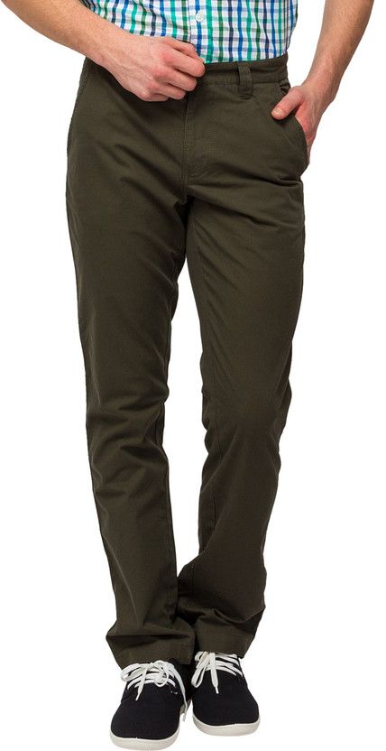 Olive Chino Pants Regular Fit Men 