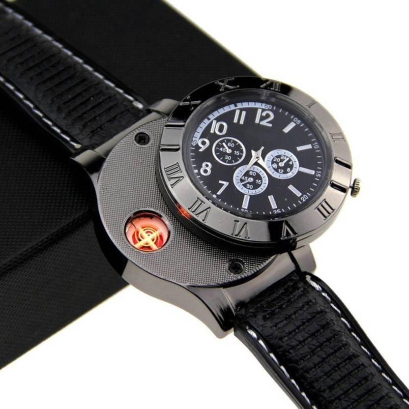 Huayue Black Gun Metal Body Imported Electronic Cigarette Lighter Watch