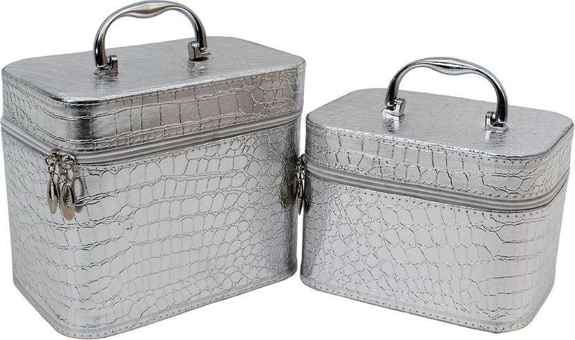 Styler Solid Silver Pu Set Of 2 Combo Makeup Box Multi Purpose