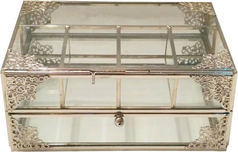 Usha Art Iron Glass Jewellery Multipurpose Clear Glass Silver Finish