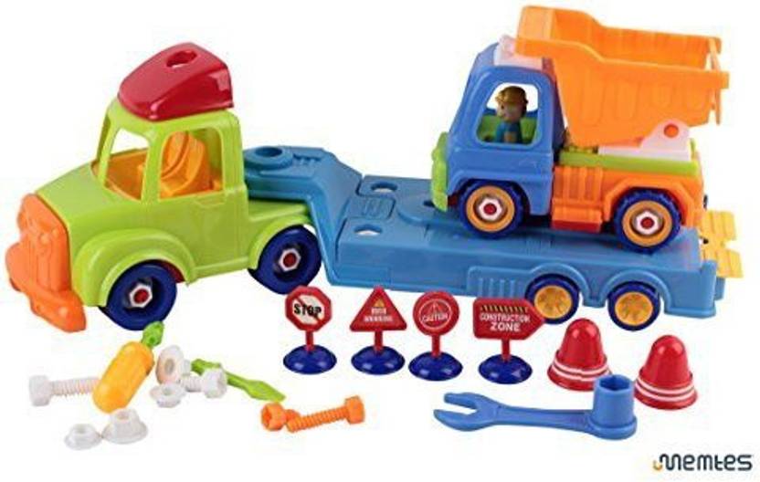 green toys flat bed truck & race car