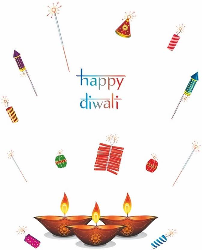 Happy Walls Happy Diwali With Pataka Crackers & Diya Lamps Price in