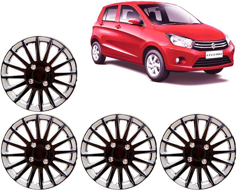 AUTO PEARL Premium Quality Car Full Caps Black and Silver 13 Inches For