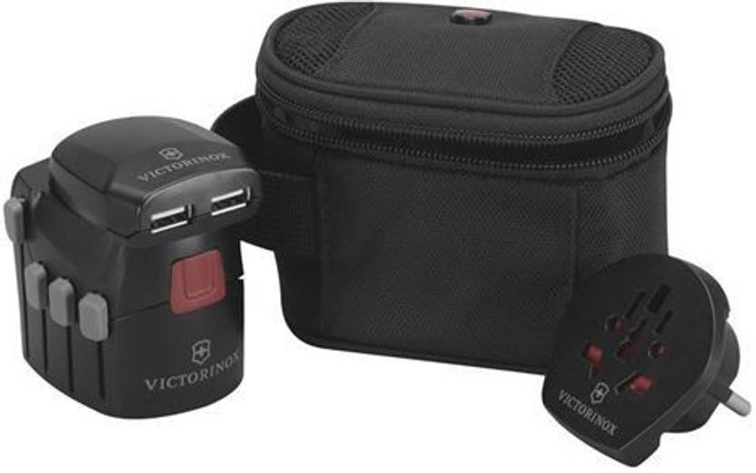 Victorinox grounded Plug with usb charger Worldwide Adaptor Black