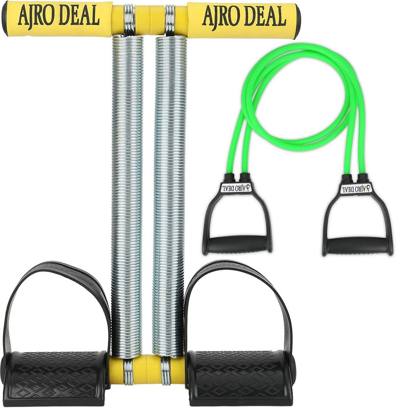 AJRO DEAL Double Spring Tummy Trimmer For Workout & Heavy Resistance Tube Ab Exerciser(Yellow, Green)