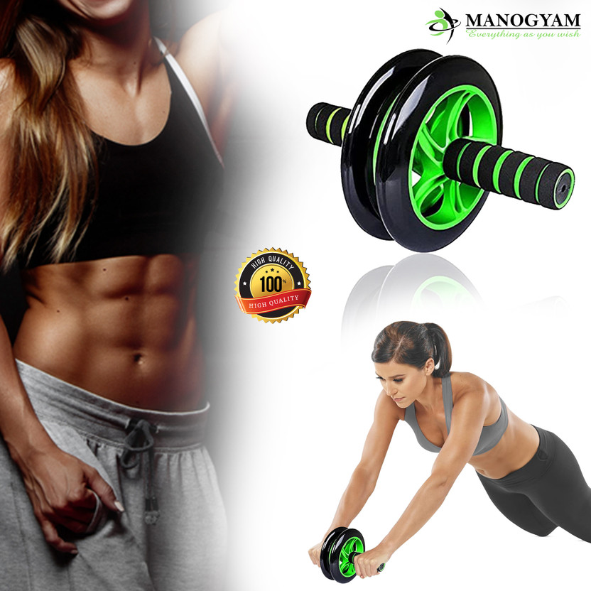 Manogyam Double-wheeled dominal Cross-fit Gym Equipment for Body Building Fitness Ab Exerciser(Black, Green)