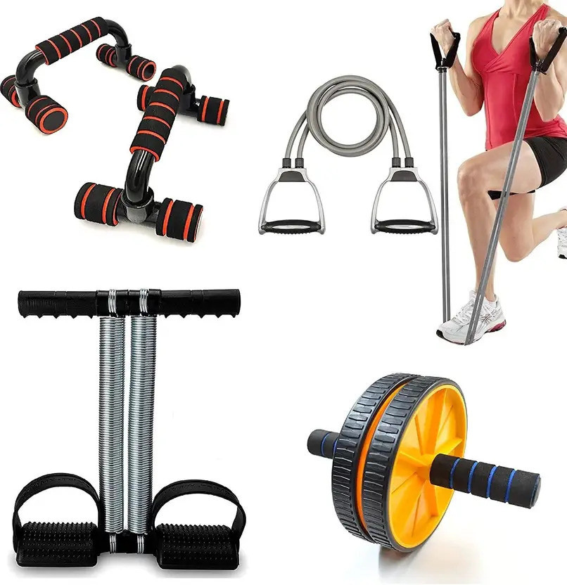 GRYPP Premium 4-in-1 Home Gym Combo Push-Up Bars, Tummy Trimmer, Roller, Toning Tube Ab Exerciser(Multicolor)