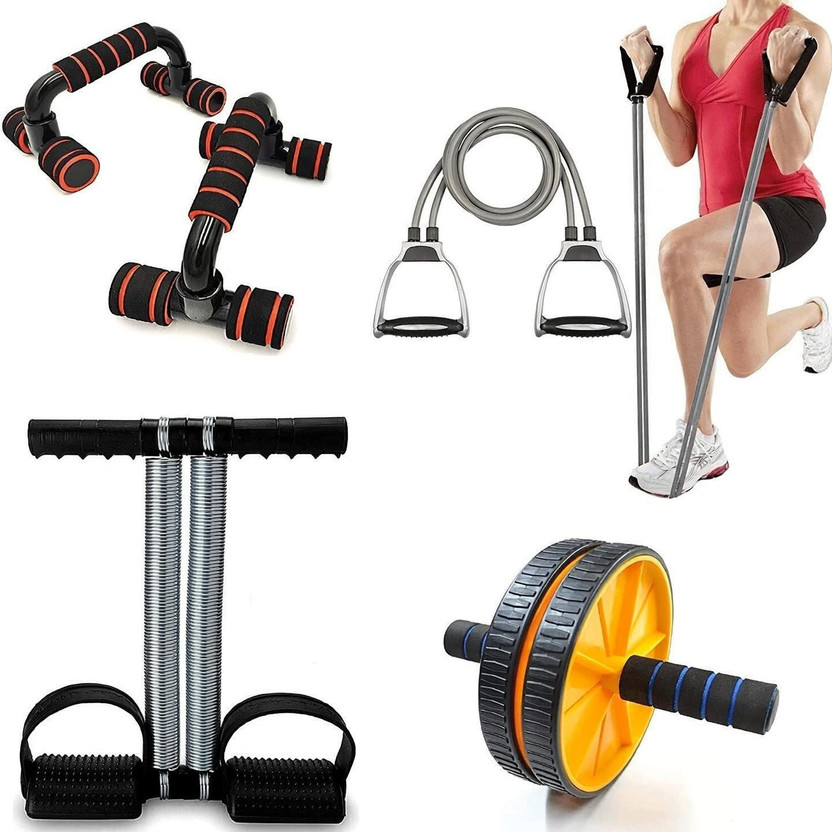 MANROM 2wheel Ab Roller With Toning Tube and Pushup Bar, Skipping Rop Fit.Acces.Kit Ab Exerciser(Multicolor)