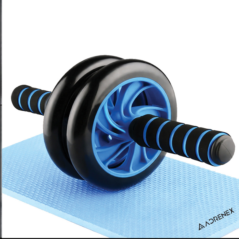 Adrenex Double Ab Wheel Roller With Knee Pad Abs Roller Exercise Roller Ab Exerciser(Blue, Black)