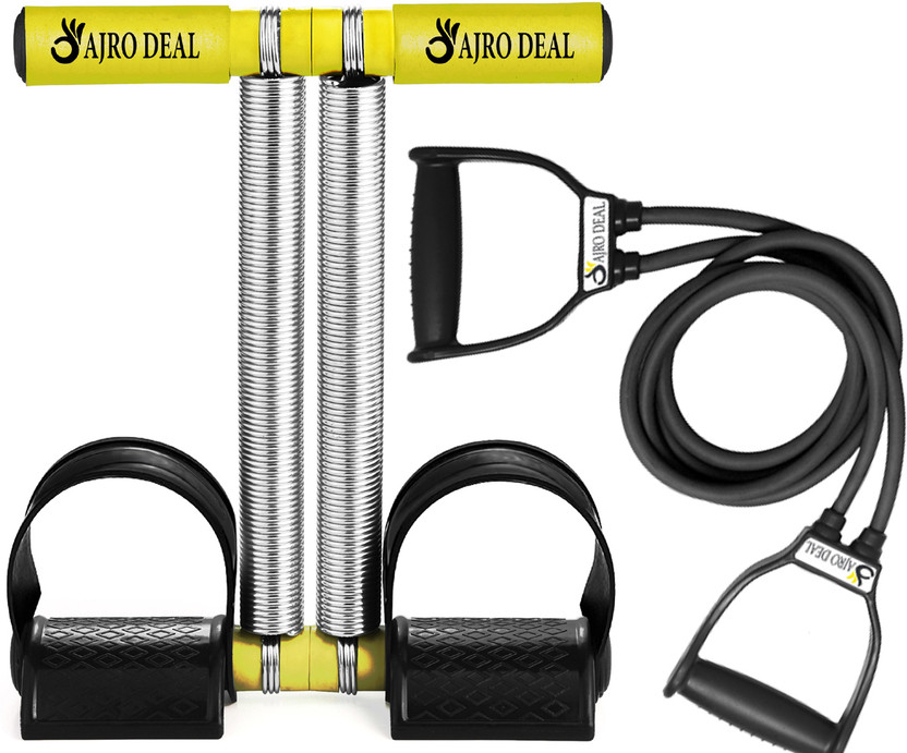 AJRO DEAL Fitness Combo Double Spring Tummy Trimmer With Heavy Toning Tube for Workout Ab Exerciser(Grey, Yellow)