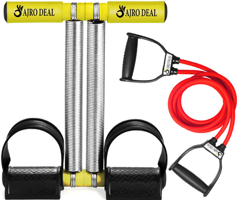 AJRO DEAL Fitness Combo Double Spring Tummy Trimmer With Heavy Resistance Band Toning Tube Ab Exerciser(Yellow, Red)