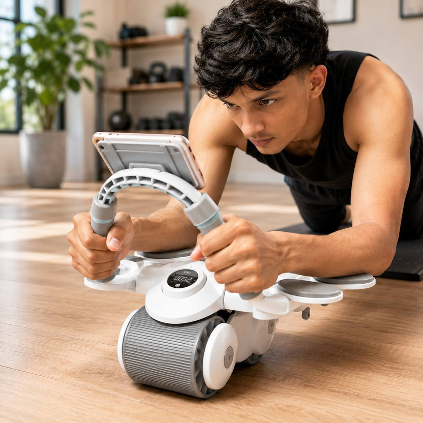 Whipbird Whipbird Automatic Rebound Ab Roller with 4 elbow support, Phone Holder, & LCD Counter Ab Exerciser(White, Grey) - Flipkart Deal