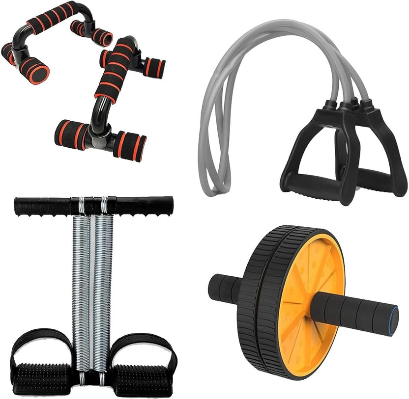 CARDIORAMA Combo of Tummy Trimmer,Ab Roller,Pushup Bar & Toning Tube Fitness Kit for All Ab Exerciser(Orange, Black, Grey, Yellow)