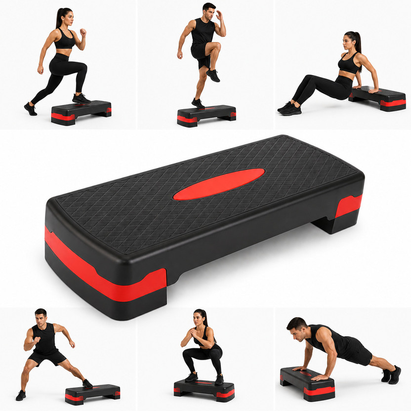 GJSHOP Aerobic Exercise Step Deck Adjustable Stepper Platform Workout Fitness Ab Exerciser(Orange, Black)