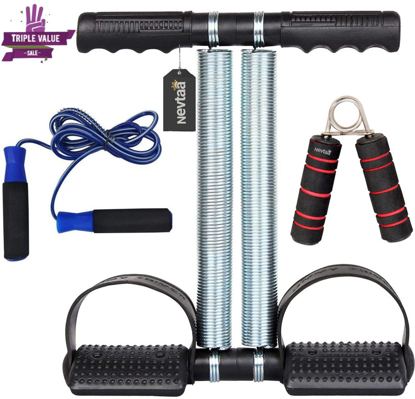 Nevtaa Double Spring Tummy Trimmer Combo with Skipping Rope & Hand Gripper Ab Exerciser(Multicolor)