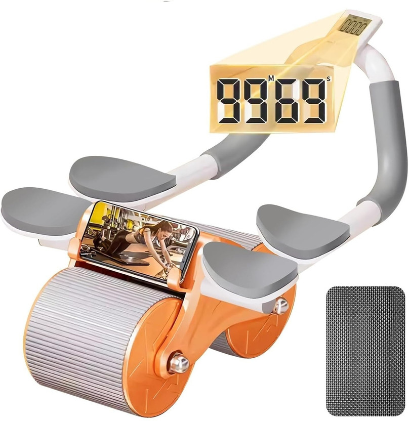 QUICK FIT Automatic Rebound Abdominal Wheel Elbow Support,Core Workout Equipment for Ab Exerciser(Orange, Grey)