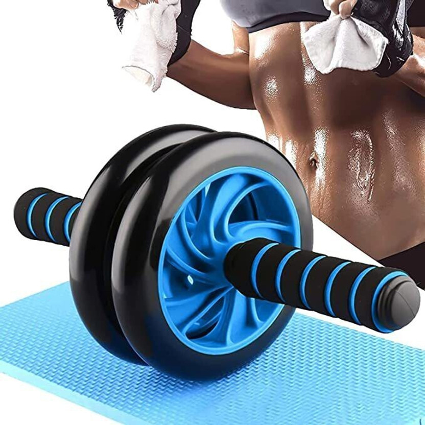 AJRO DEAL Double Ab Wheel Roller With Knee Pad | Abs Roller | Exercise Roller Ab Exerciser Ab Exerciser(Blue)