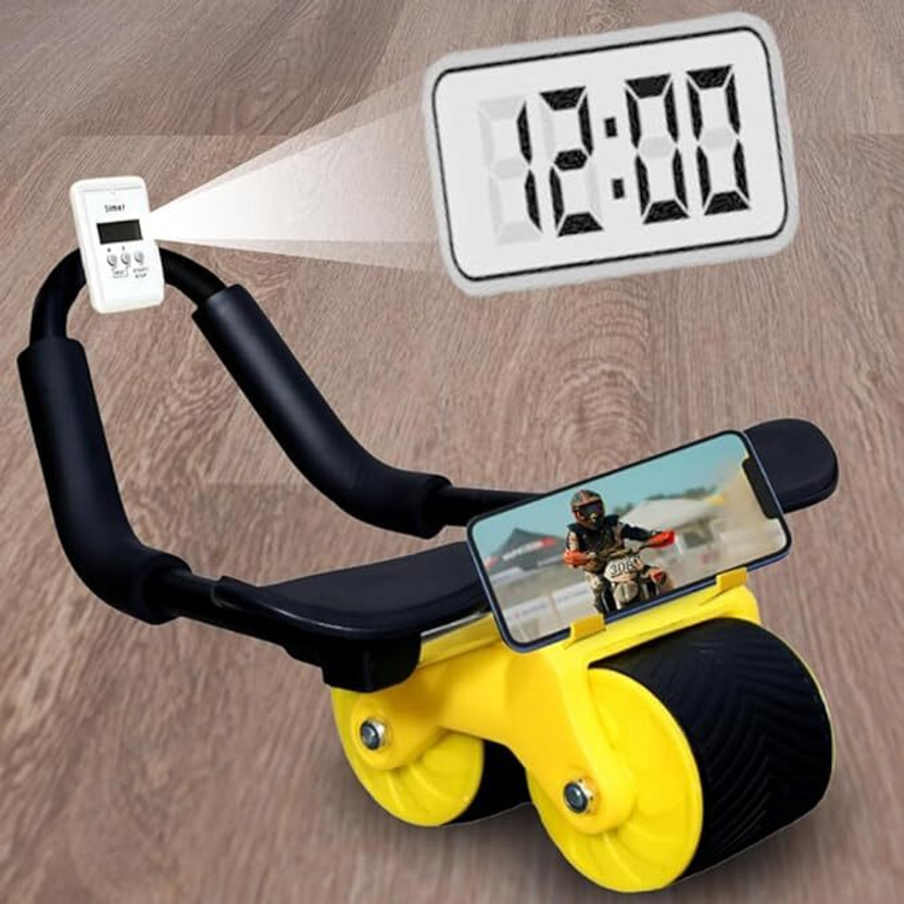 PRO365 Auto Rebound Ab Wheel With Timer Elbow Support Core Strength Training Ab Exerciser(Yellow)