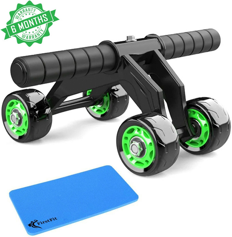 FirstFit dominal Roller with 4 Wheel Equipment with Knee Pad Mat Ab Exerciser(Green)