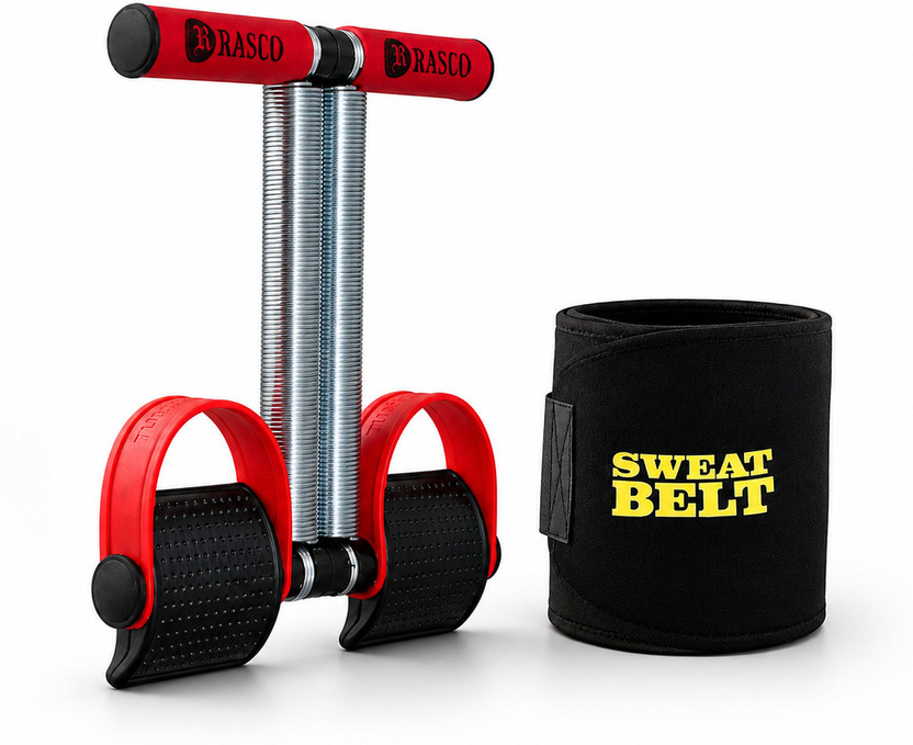 RASCO Combo Red Double Steel Spring with Sweat Belt Size Free Ab Exerciser(Red, Black)