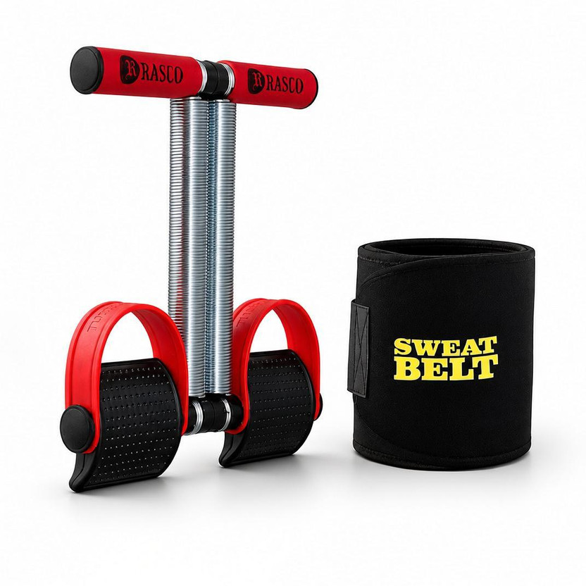 RASCO Combo Red Double Steel Spring with Sweat Belt Size Free Ab Exerciser(Red, Black)