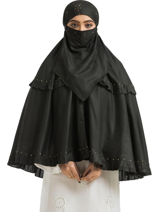The Ocean Export and Import Cotton Blend Solid Naqab With Hijab(Black)
