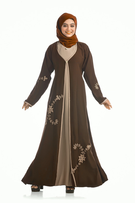 The Ocean Export and Import Cotton Blend Self Design Burqa With Hijab(Brown, Beige)