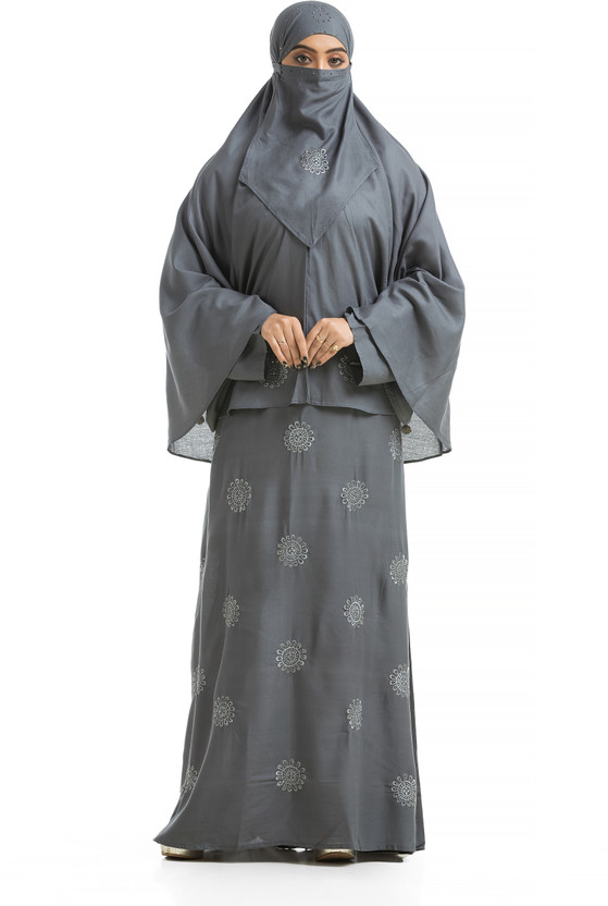 The Ocean Export and Import Cotton Blend Burqa With Hijab(Grey, Silver)